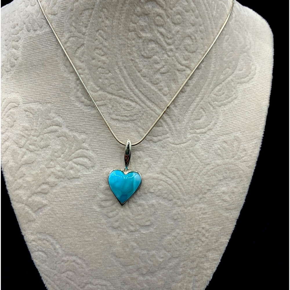 Larimar heart shaped gemstone set in quality Italian sterling silver.